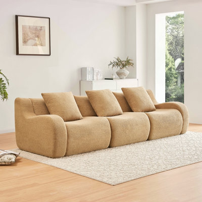 Boneless Sofa,3 Seat High-Quality Teddy Fabric,Anti-Slip Design,No Assembly Curved Armrests Streamlined Design,32D High Density Sponge For Living Rooms Bedrooms Reading Nook,Camel