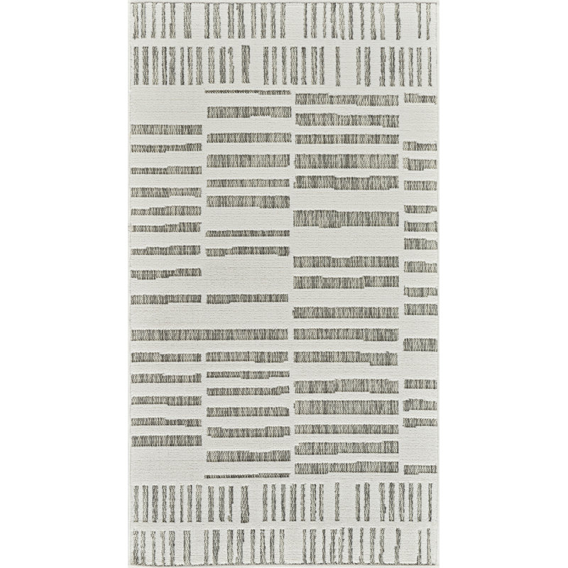 Rug Branch Linea 3' x 5' (2'7" x 4'11") Cream/Beige Striped Indoor Doormat Rug, Contemporary, Low Pile, Stain-Resistant Entry Carpet - Front Door, Mudroom, Hallway and Kitchen