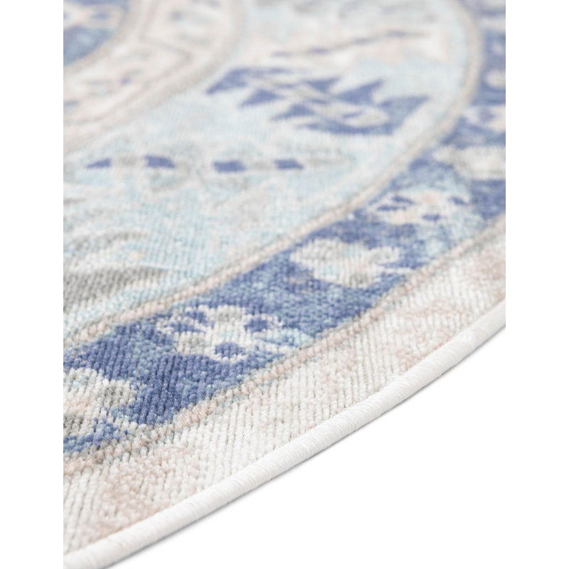 Parchette Oriental Sky Blue Area Rug, Oval 8' x 10'
