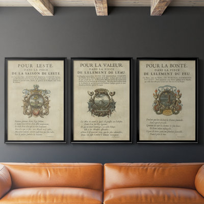 Embellished Bookplate VI  -Custom Framed  Wrapped Gallery Canvas - 3 Pieces