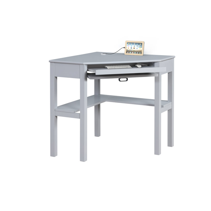 Makan Corner Solid Wood Computer Desk, Gray