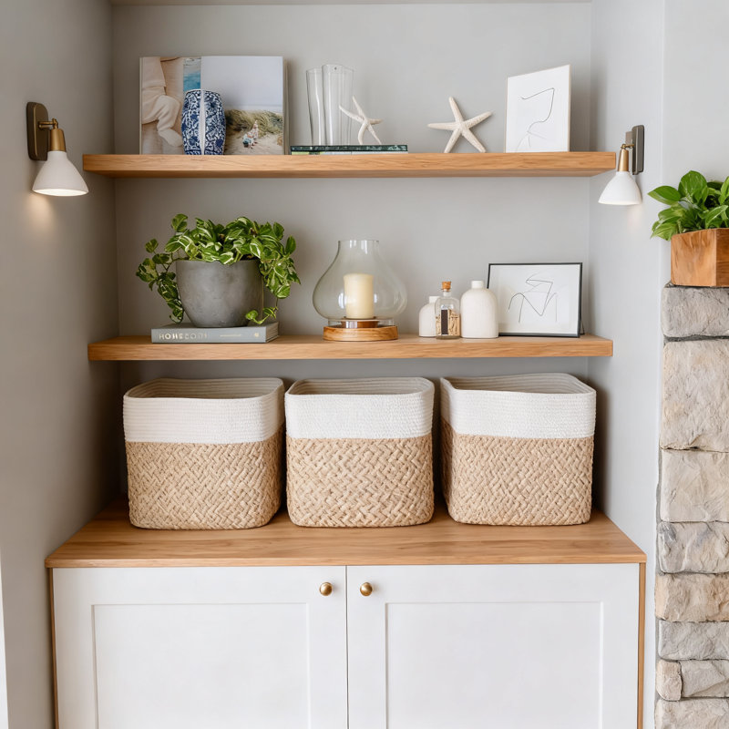 Storage Cube Bins 3-Pack | Woven Cotton Rope Organizer Baskets With Reinforced Handles | Extra Deep Design For Maximized Shelf Storage