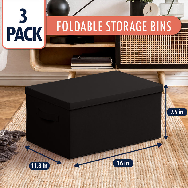 Rebrilliant Fabric Decorative Bin, Black, 7.5" H x 11.8" W x 16.5" D