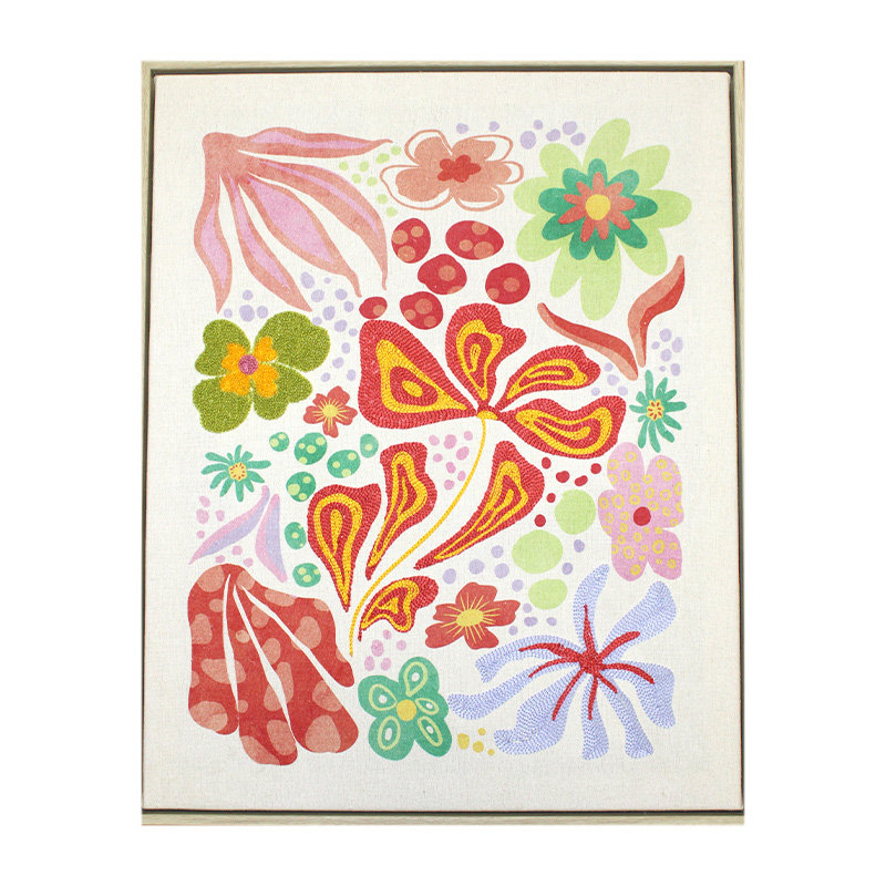 Floral Painting With Embroidery