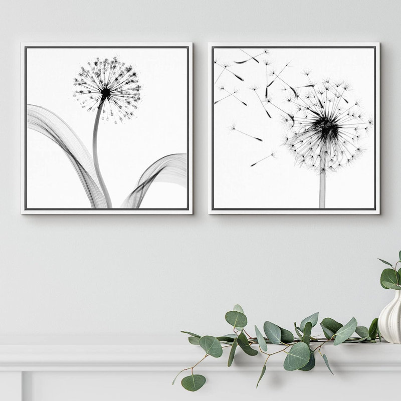 «Dandelion Duo In the Wind», images neutres sur toile encadrée, impression sur toile 2 pièces, H 24 po x l 48 po x P 1,5 po
