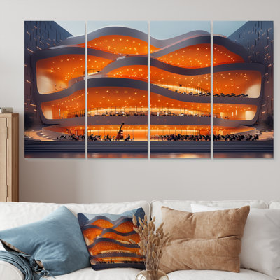 Modern Orange Symphonic Concert Hall - Concert Halls Wall Art Print Set
