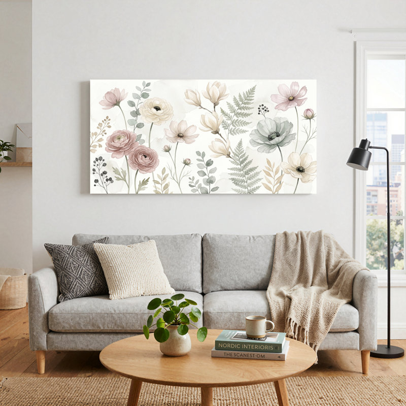 Ensemble de 1 tableau sur toile à motif floral, L 46 po x H 24 po, Toile tendue