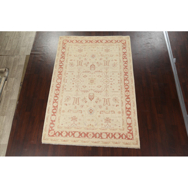 Tapis oriental à motif de teinture végétale Chobi Peshawar noué à la main 7 x 10