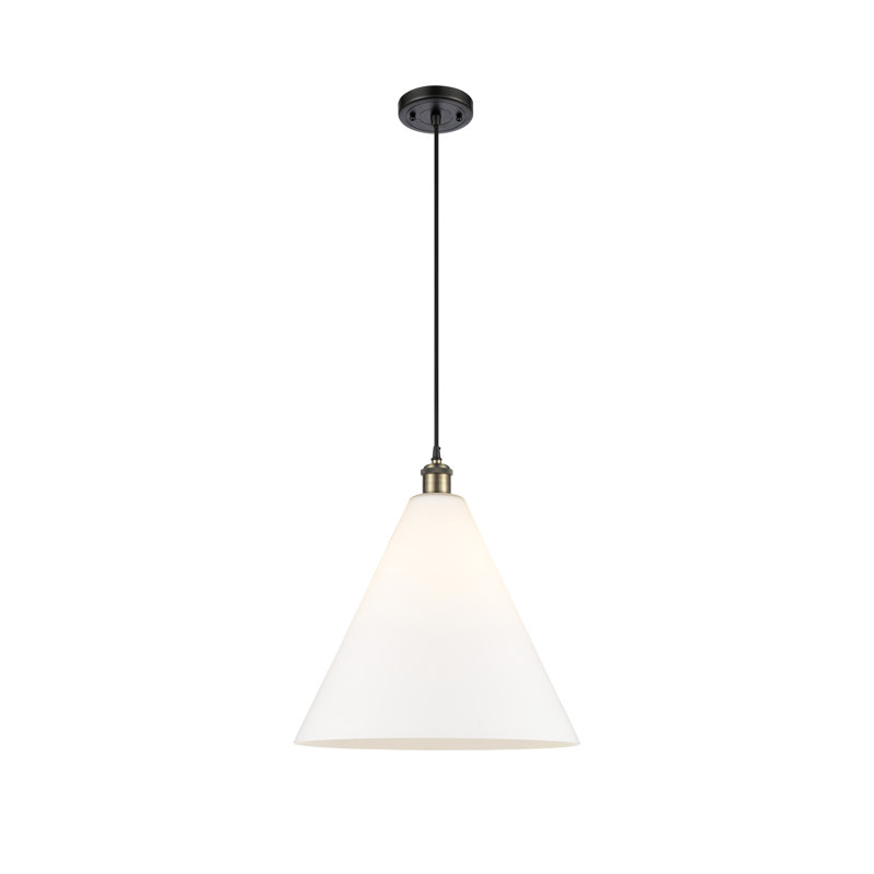 Luminaire suspendu conique à 1 lumière Halyn, H 18,75 po x l 16 po x P 16 po, Transparent, Laiton antique noir