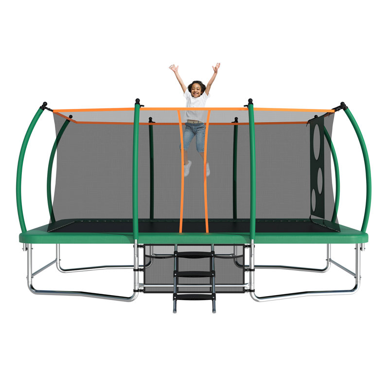 10*16ft Rectangular Trampoline with Ladder,Storage Bag,Enclosure Net,Soccer Shot, Green/Black
