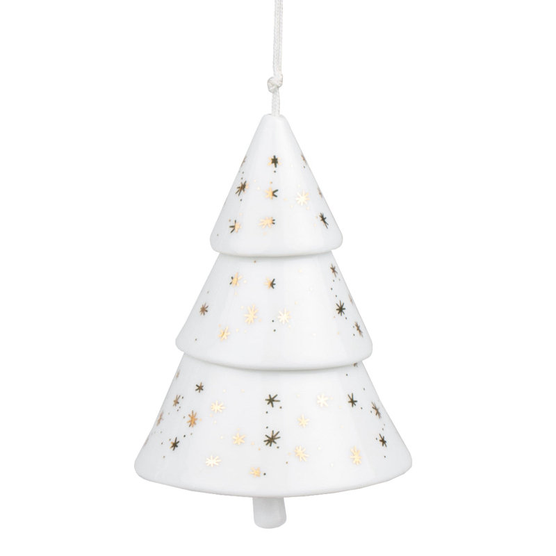 Ornement en forme de cloche de sapin en porcelaine - Étoiles dorées