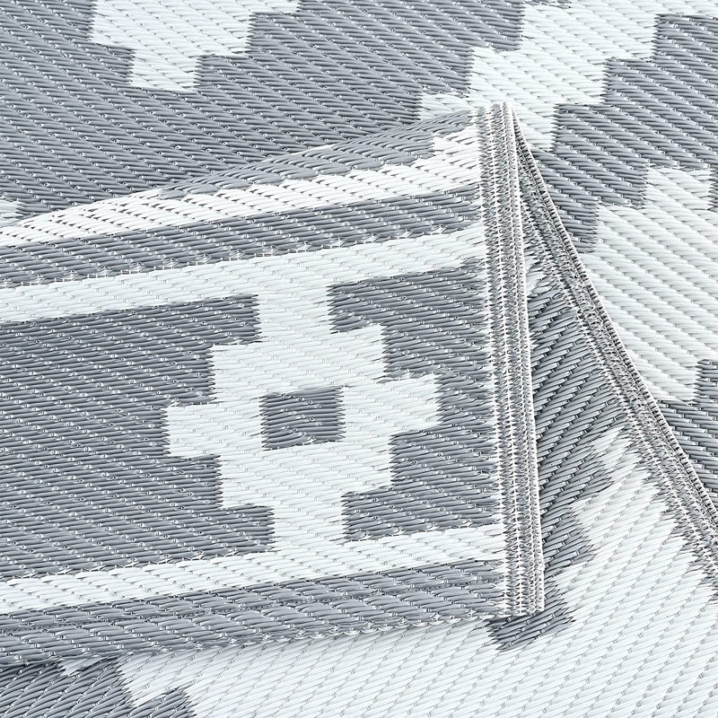 Tapis intérieur / extérieur gris / blanc tissé à la machine Hulmeville Southwestern, Rectangle 8 pi x 10 pi
