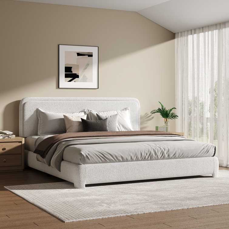 White King Sized Upholstered Platform Bed