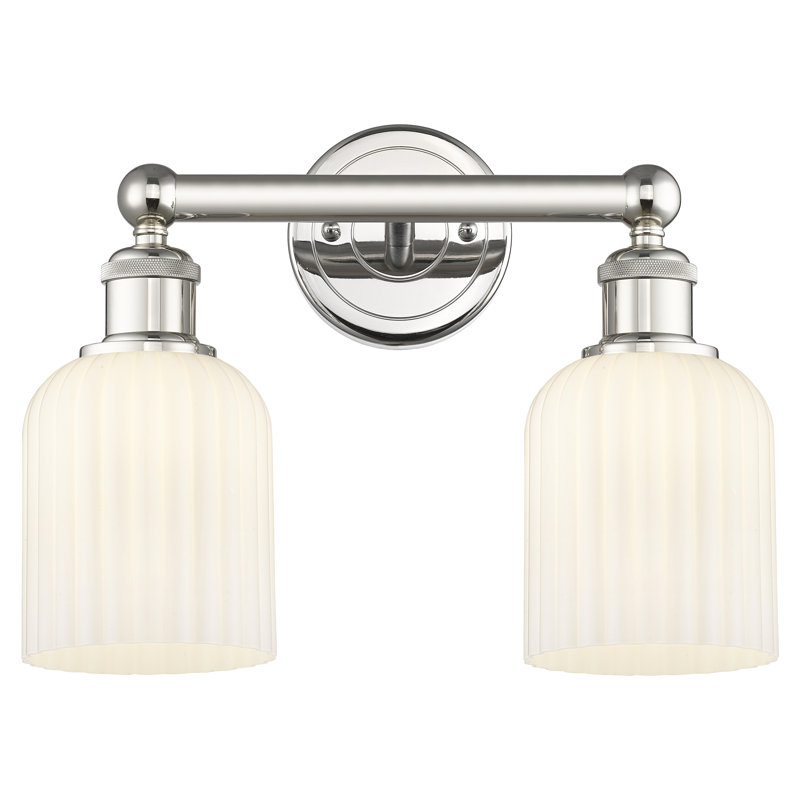 Abat-jour de salle de bain 2 lumières Edison Addeline 14 po, Nickel poli, White