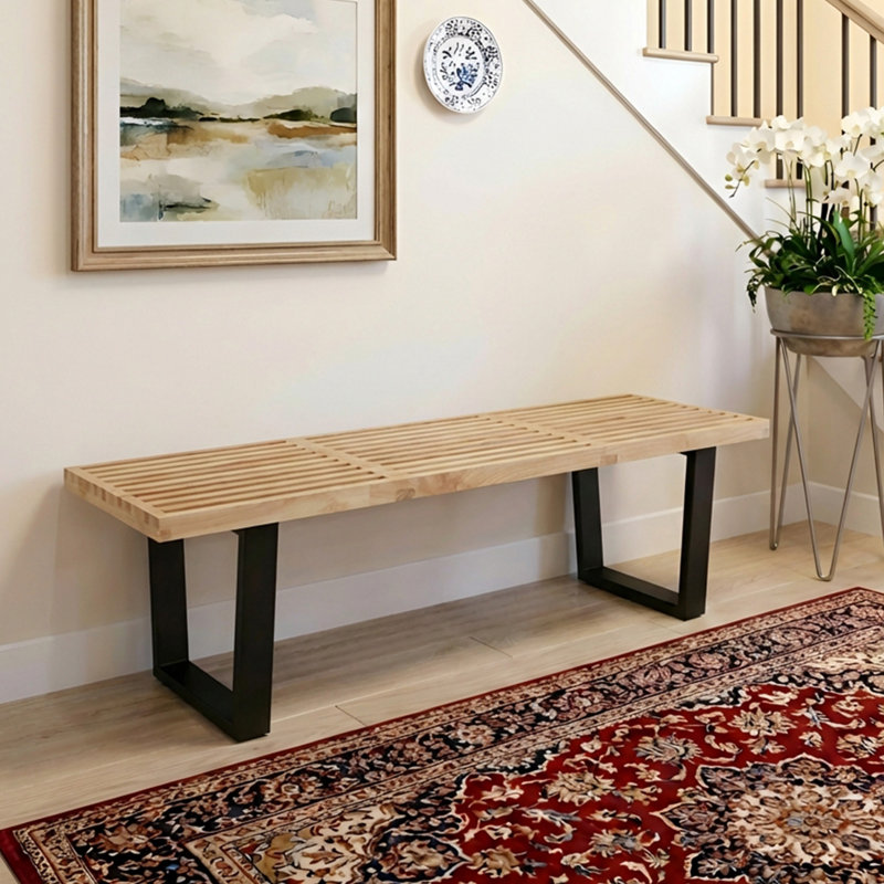 55" Solid Wood Entryway Bench, Modern End Of Bed Bench For Bedroom Entryway Bench With Metal Legs, Dining Bench Bedside Bench Long Ottoman Bench For Front Entryway Living Room Dining Room Kitchen