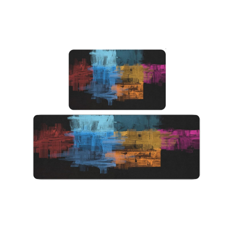 Tapis de cuisine multicolores abstraits, ensemble de 2 tapis décoratifs modernes pour la cuisine et le bureau