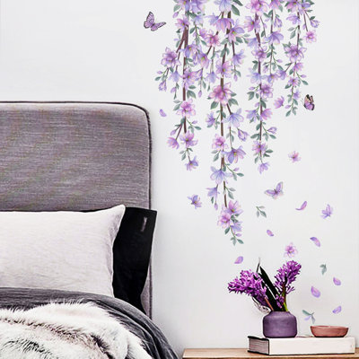 Decalmile Flower Wall Decals Hanging Wall Stickers Bedroom Living Room Sofa TV Background Wall Decor