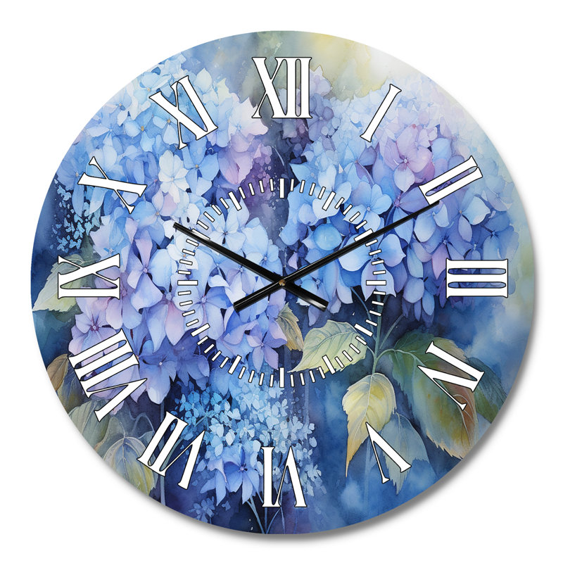 Horloge murale à hortensias bleus, Médium