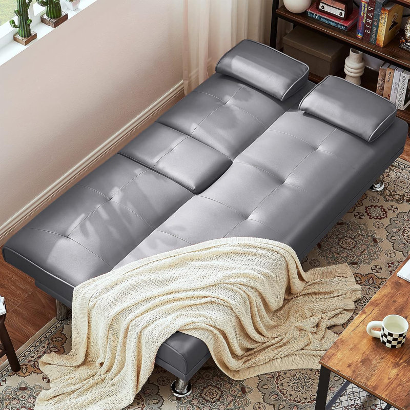 Arnbert Convertible Sofa Bed Adjustable PU Couch Sleeper Modern Recliner Reversible Loveseat with Cup Holders
