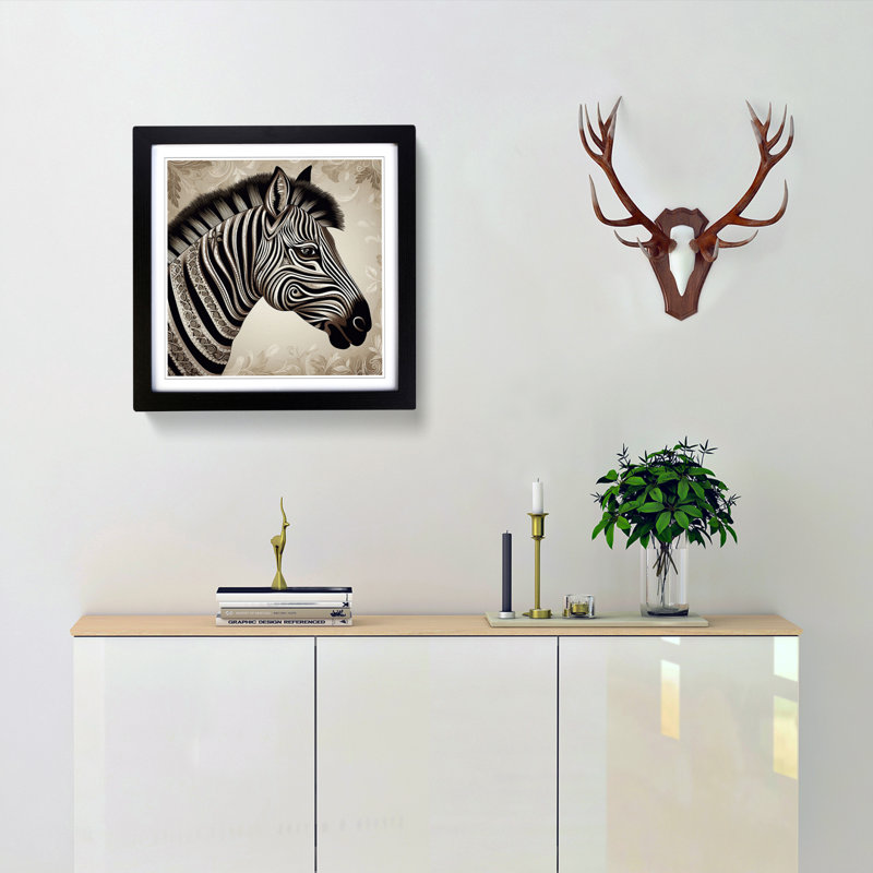 Zebra Ornamental - Framed Print, Black Framed