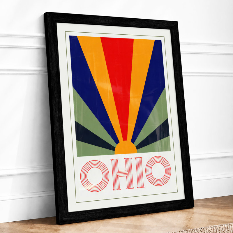 Ohio Sunburst Retro 1 Piece Single Picture Frame Wall Art, A1 - 84.1 x 59.4 cm, Black