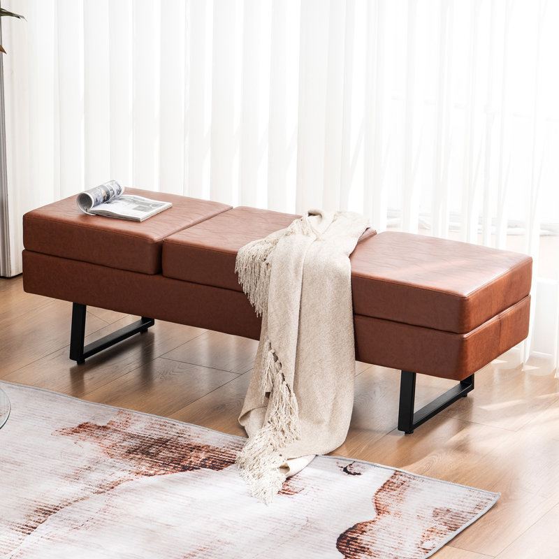 Banc de salle d'attente Spradley, banc de réception pour invités, similicuir, capacité de 650 lb, Cognac