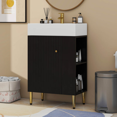Bathroom Storage Cabinet, Single Ceramic Sink, Right Side Storage