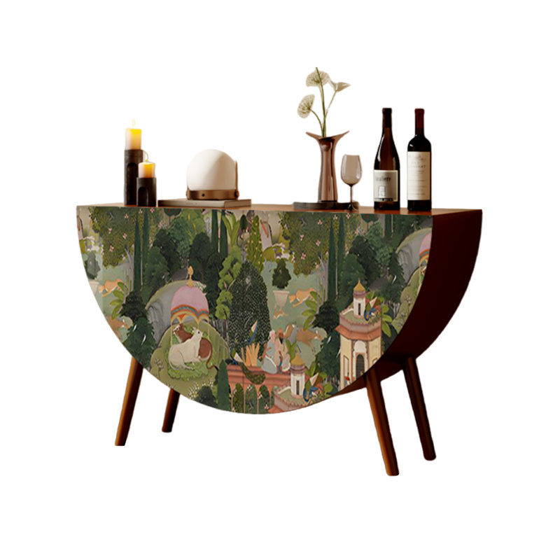 Buffet peint en demi-lune, Noyer / vert