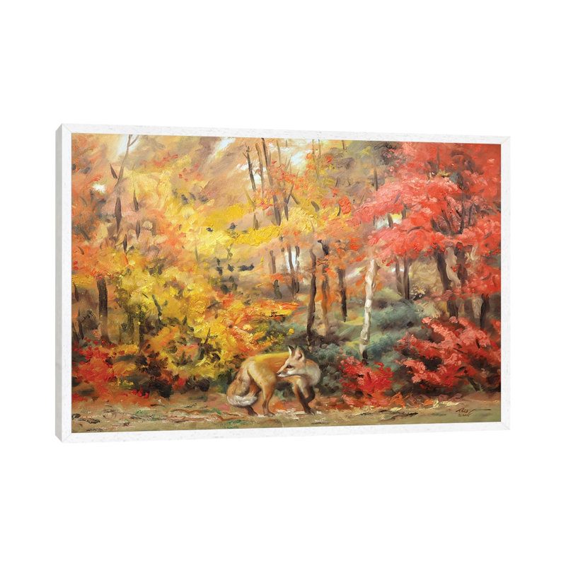 Red Fox In Autum Woods 1 Piece Wall Art on Canvas, 66.04 cm H x 45.72 cm W, White Framed