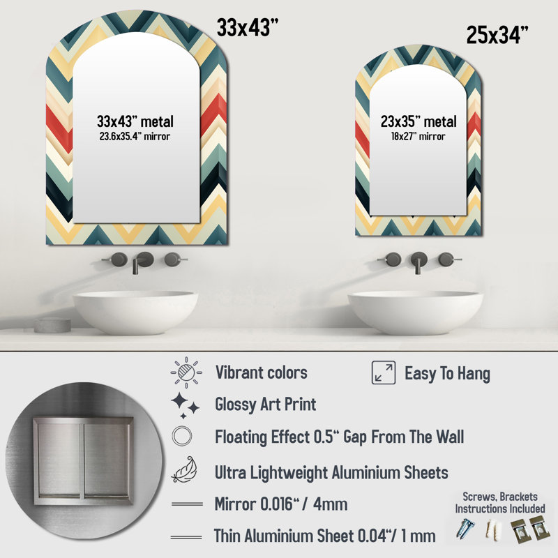 Chevron multicolore rétro de couleur douce Selleck - miroir asymétrique Chevron, 43 po x 33 po