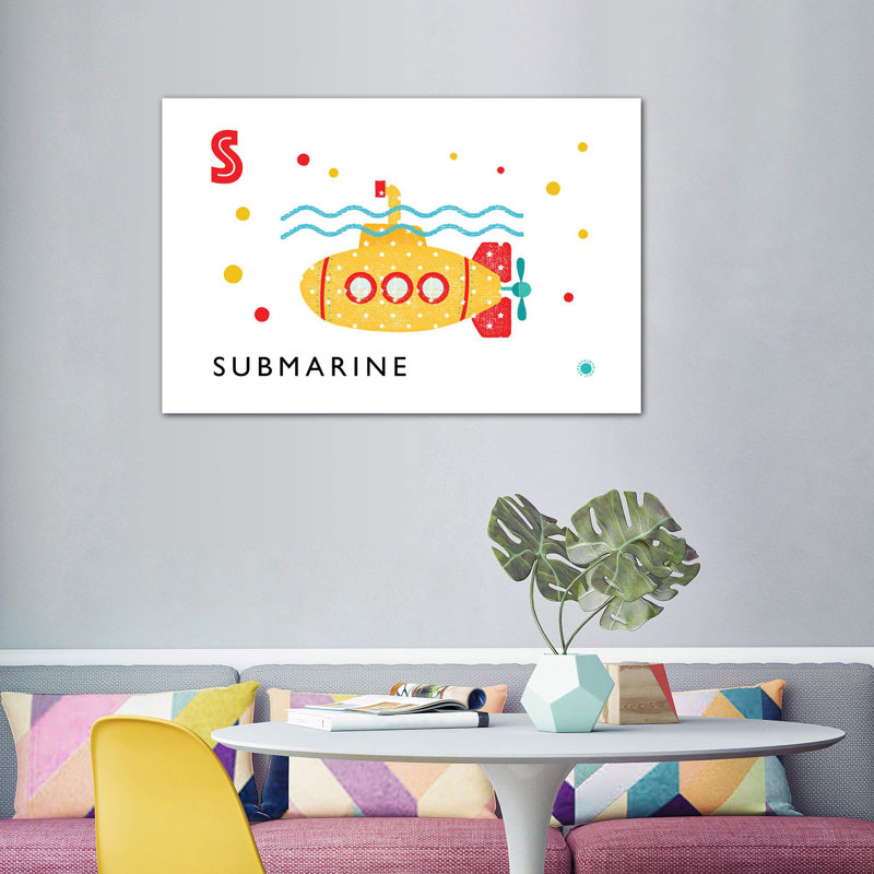 S Is For Submarine - Imprimé, Pas de tapis, H 40 po x l 60 po x 1,5 po, Toile tendue