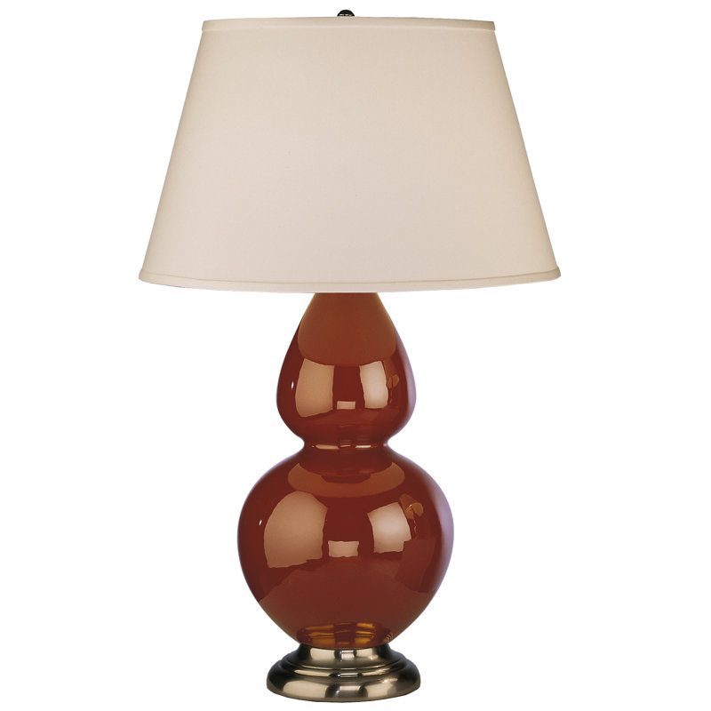 Double Gourd Ceramic Table Lamp, Ivory, Celadon/Brass