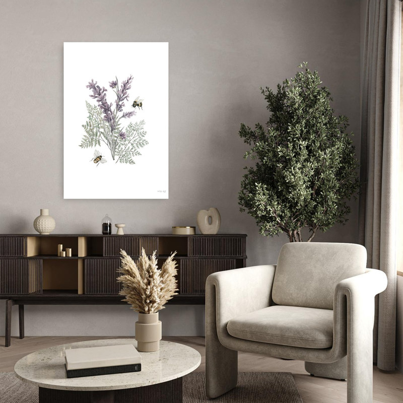Lavande botanique, abeille, art lavande contemporain, H 36 po x l 24 po
