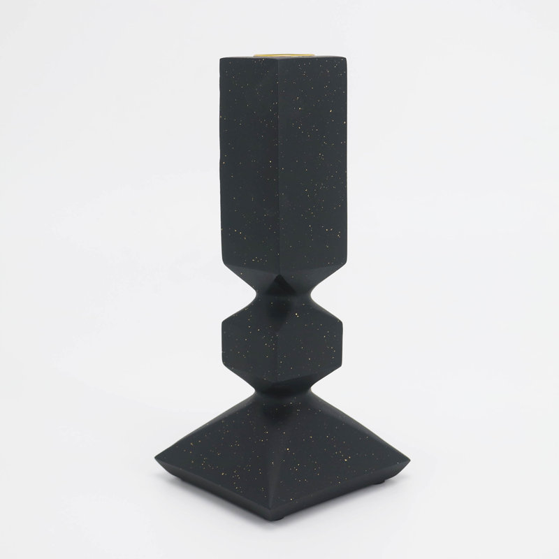 Resin black candleholder with golden speckles home decorative accent candlestick not including candle