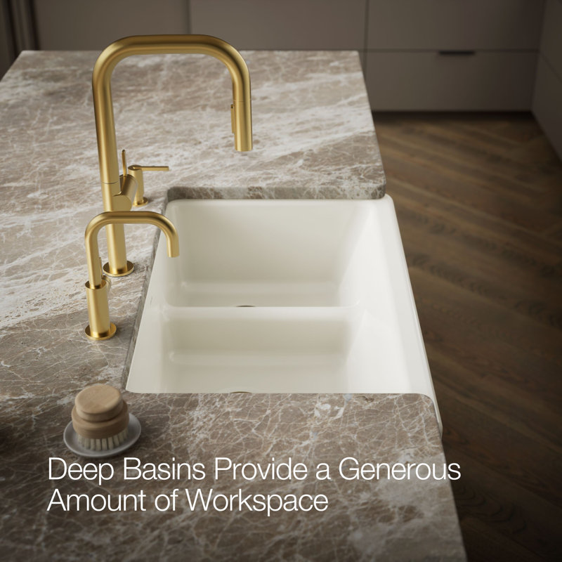 Whitehaven® 36" L x 22" W Double Basin Farmhouse/Apron Kitchen Sink, Biscuit