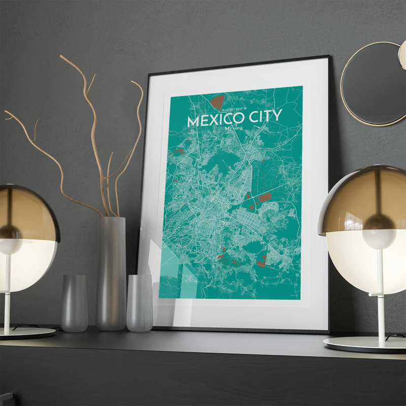 «Mexico City Map», impression, H 17 po x l 11 po, Vert / brun