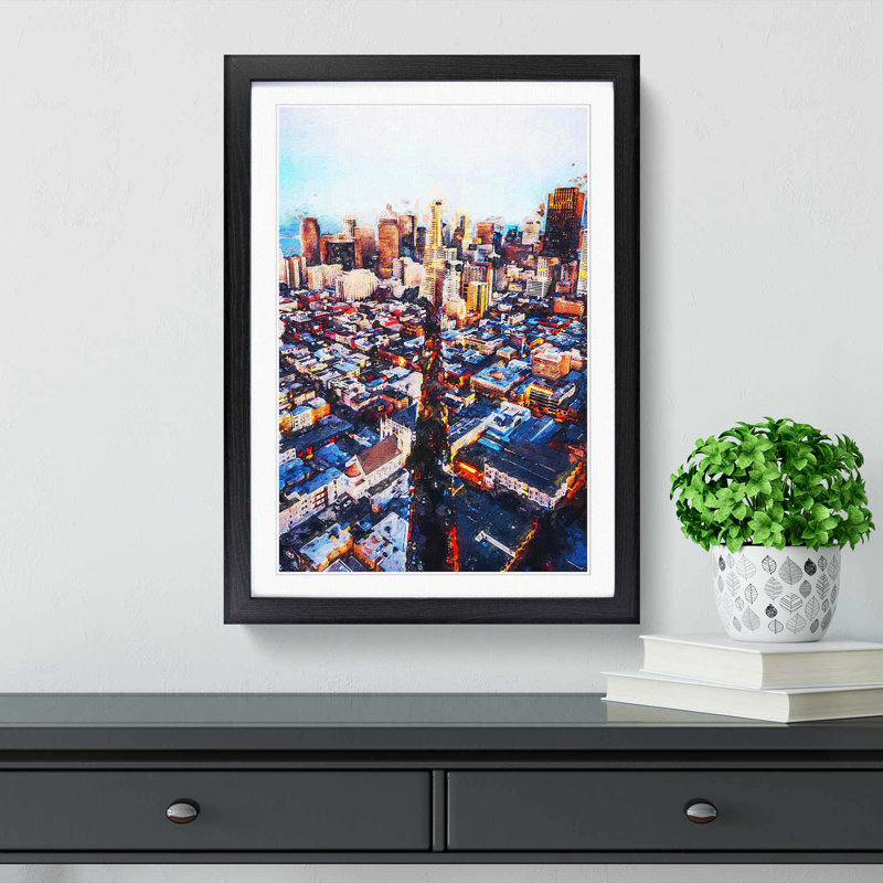 Downtown San Francisco - Picture Frame Painting Print, 48cm H x 36cm W x 2cm D, Black Framed