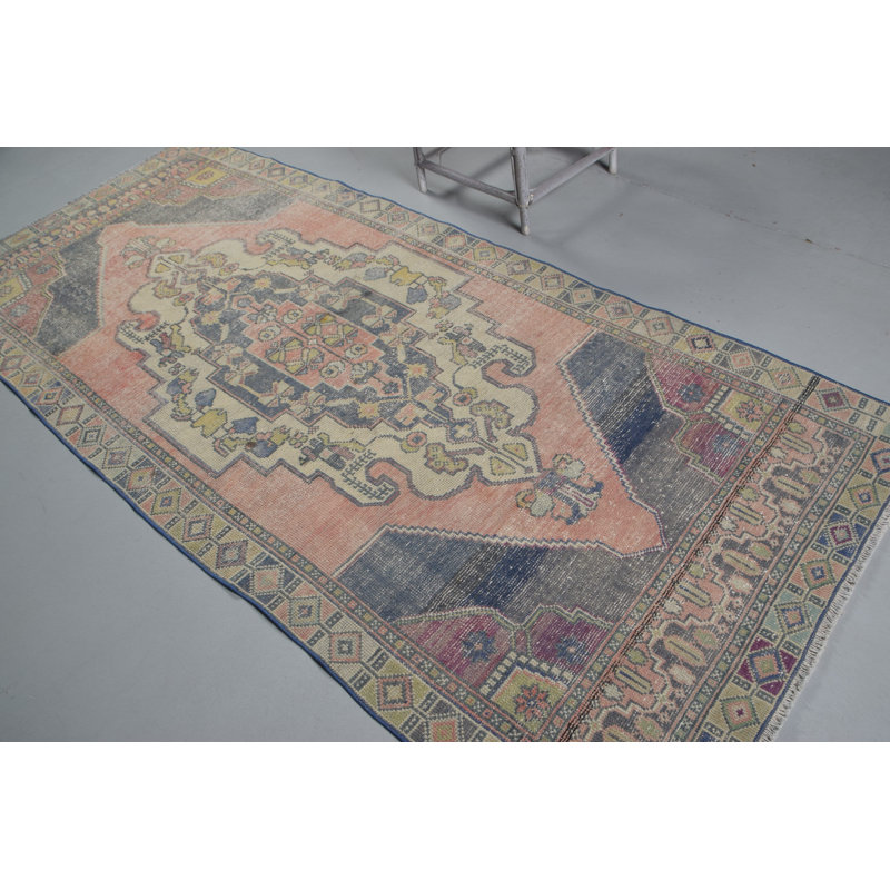 Handmade Vintage Turkish Rug with Intricate Geometric Design in Soft Pastel Tones for Bohemian Decor