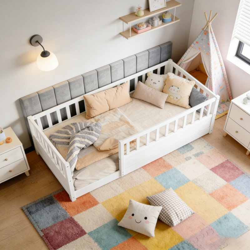 Lit en bois, Lit simple, Blanc