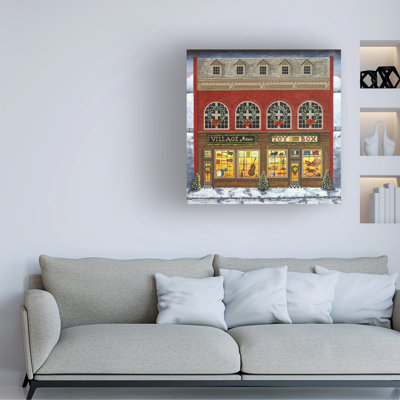 Wrapped Canvas Wall Art - Art Poulin 'Christmas Village - Music and Toy Building' Wall Art for Living Room, Bedroom, or Office Décor  - 14x14