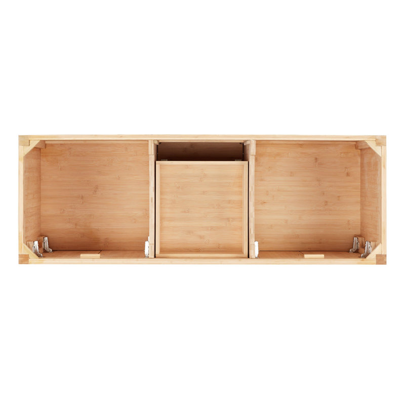 60" Burfield Double Bathroom Vanity Set with Oval Undermount Sinks, Natural Bamboo, Feathered White Quartz, 8" Widespread
