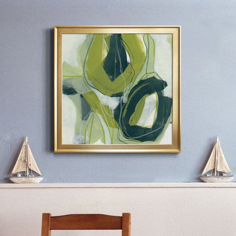 Verdigris Motion II - Toile encadrée de qualité supérieure - prête à être accrochée, Toile avec cadre doré