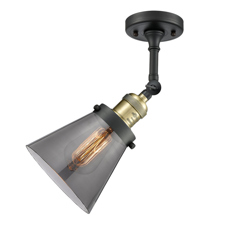Cone 1 Light Sconce, 60 Watt Vintage Incandescent Bulb, Smoked, Black Antique Brass