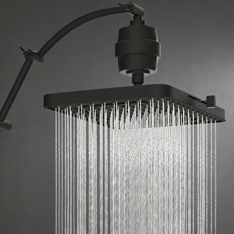 Rain Filtered Shower Head, 13'' High Pressure Rainfall,5 Modes Showerhead, With 16" Shower Head Extension Arm, Matte Black