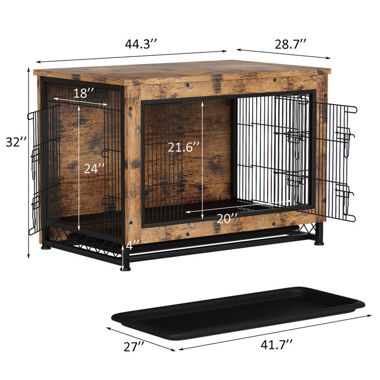 Tucker Murphy Pet™ Industrial Style Rustic Brown Wooden Dog Kennel With  Three Doors, Indoor Pet Furniture Dog Crate End Table & Reviews