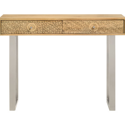 Harmony 2 - Drawer Rectangular Console, Natural Wood Tones Blended With Silver Accents, Sled Style Base For Enhanced Stability, Classic Knob Handles, 42 Inches Long And Modern Base, Ideal Living
