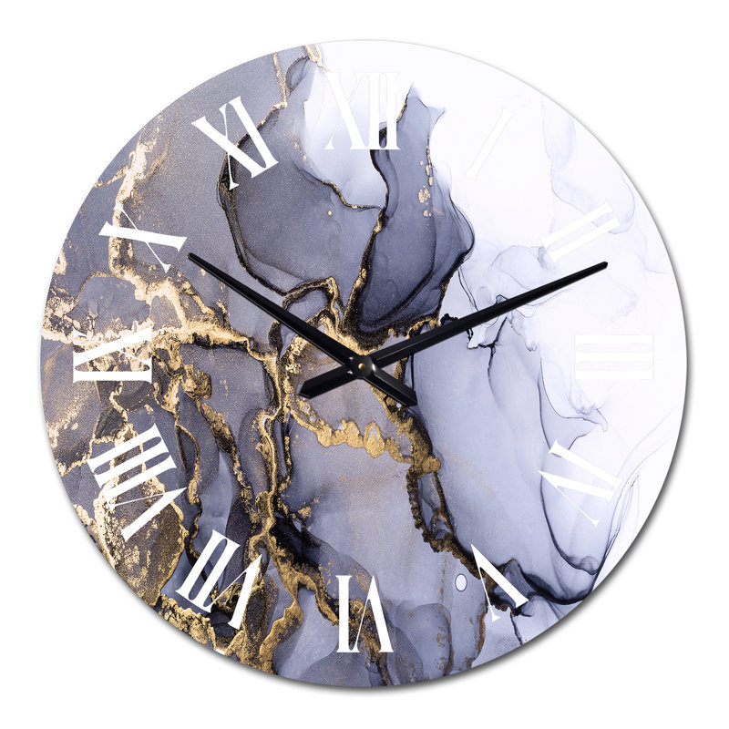 Horloge murale moderne - Encre grise et brillante à alcool doré, Grand