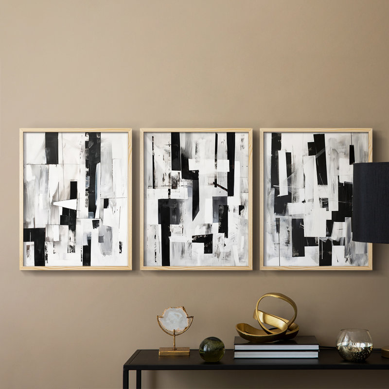 Abstract  Series  XIV  -Set Of 3 Framed Giclee Prints -Ready to Hang, 28" H x 22" W, Natural Framed