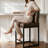 Modern Counter Height Bar Stools, 25 inch Checkered Wiring Thick Upholstered Barstools with Back Sturdy Metal Legs, Coffee Faux Leather Counter Stools for Kitchen Island (Set of 3)-880792716-880095164