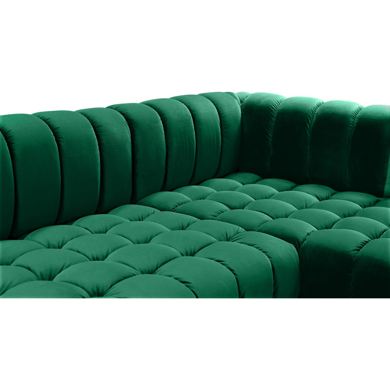 143" Wide Velvet Symmetrical Sectional, Green Velvet